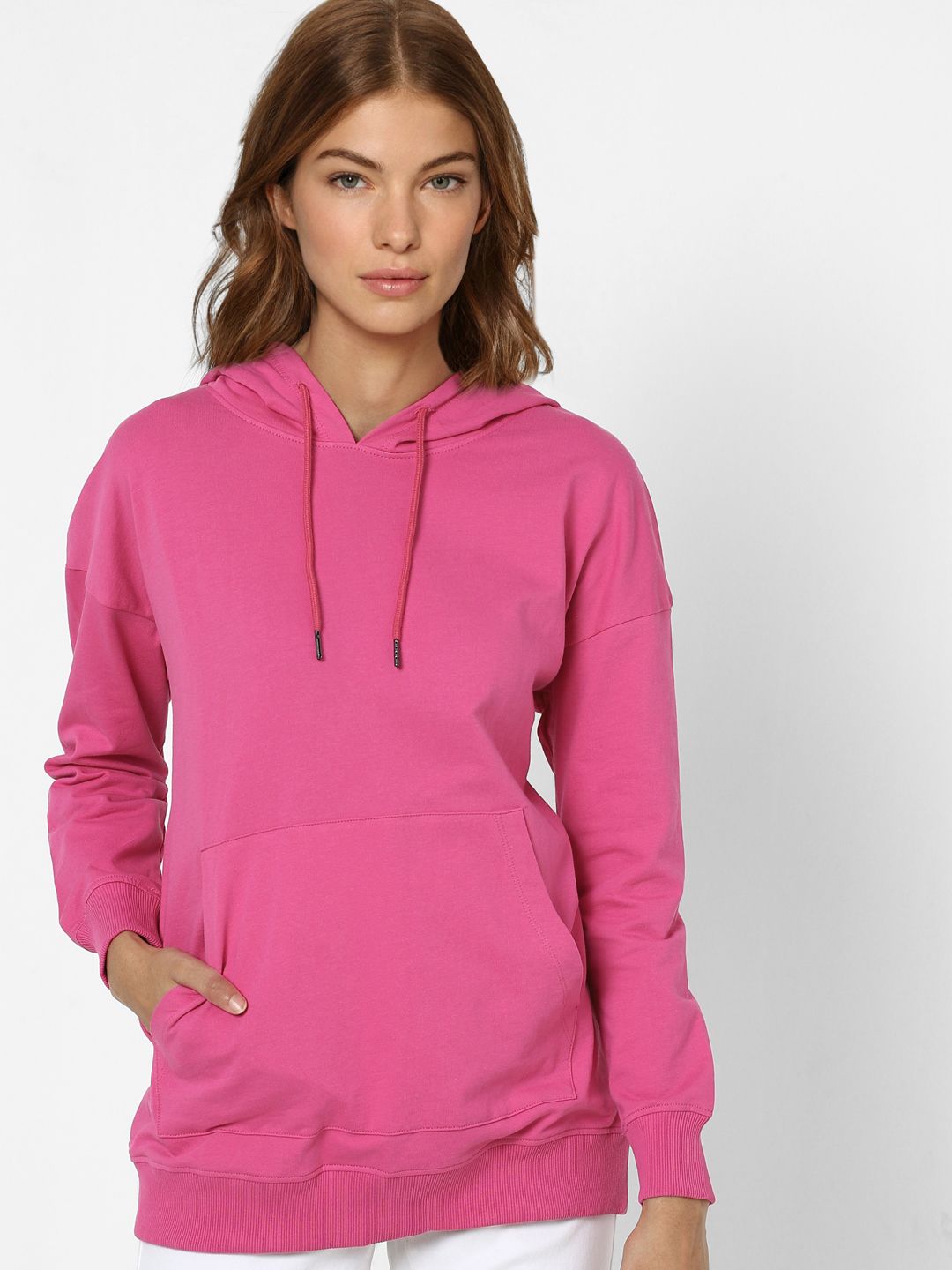 ONLY Women Pink Printed Hooded Cotton Sweatshirt Price in India