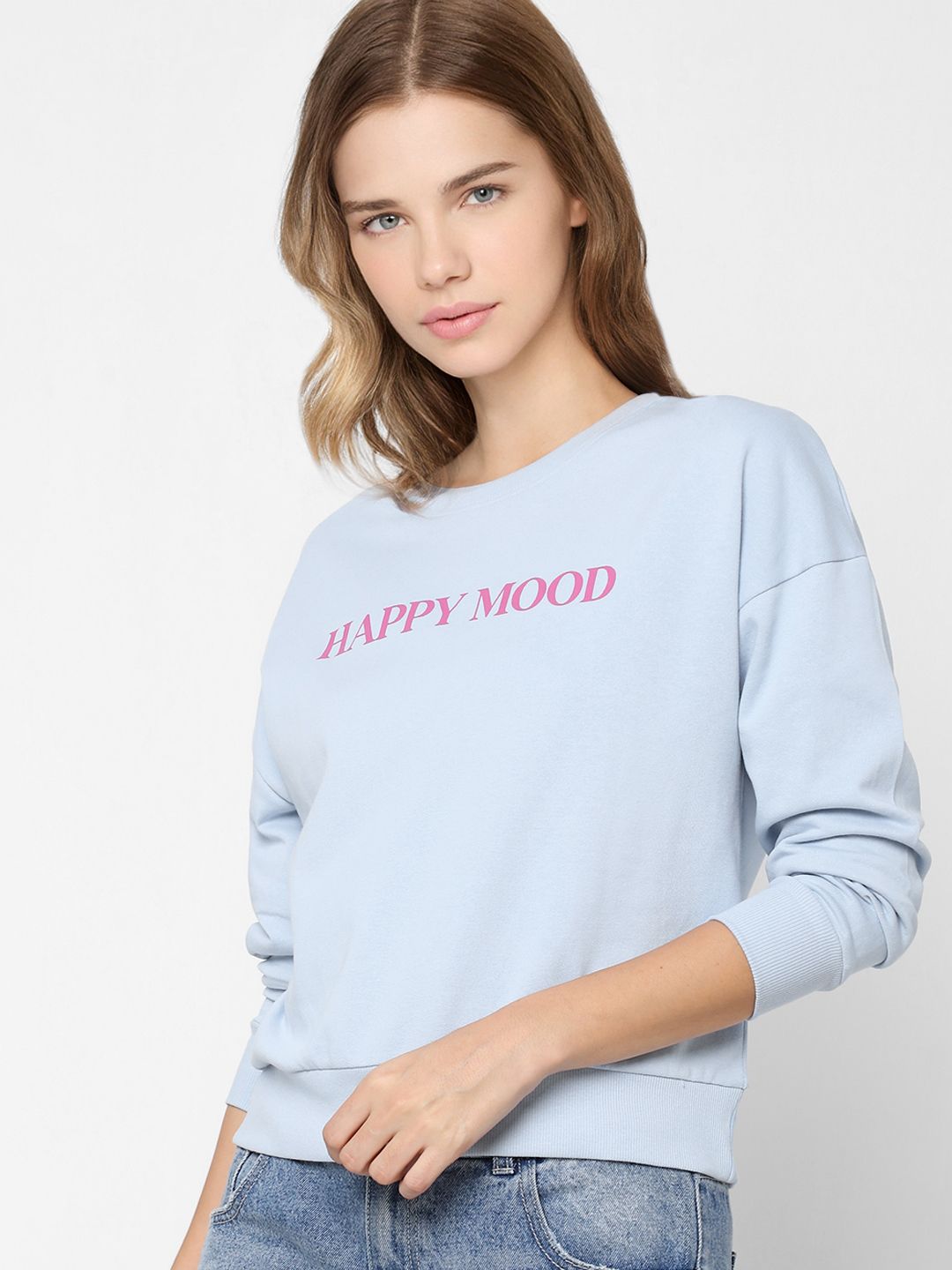 ONLY Women Blue Pure Cotton Printed Sweatshirt Price in India