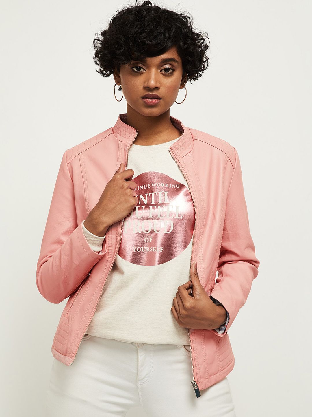 max Women Pink Floral Windcheater Bomber with Embroidered Jacket Price in India