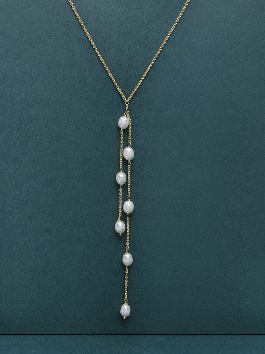 Mikoto by FableStreet Gold-Toned & White Baroque Pearl Brass Gold-Plated Knot Necklace Price in India