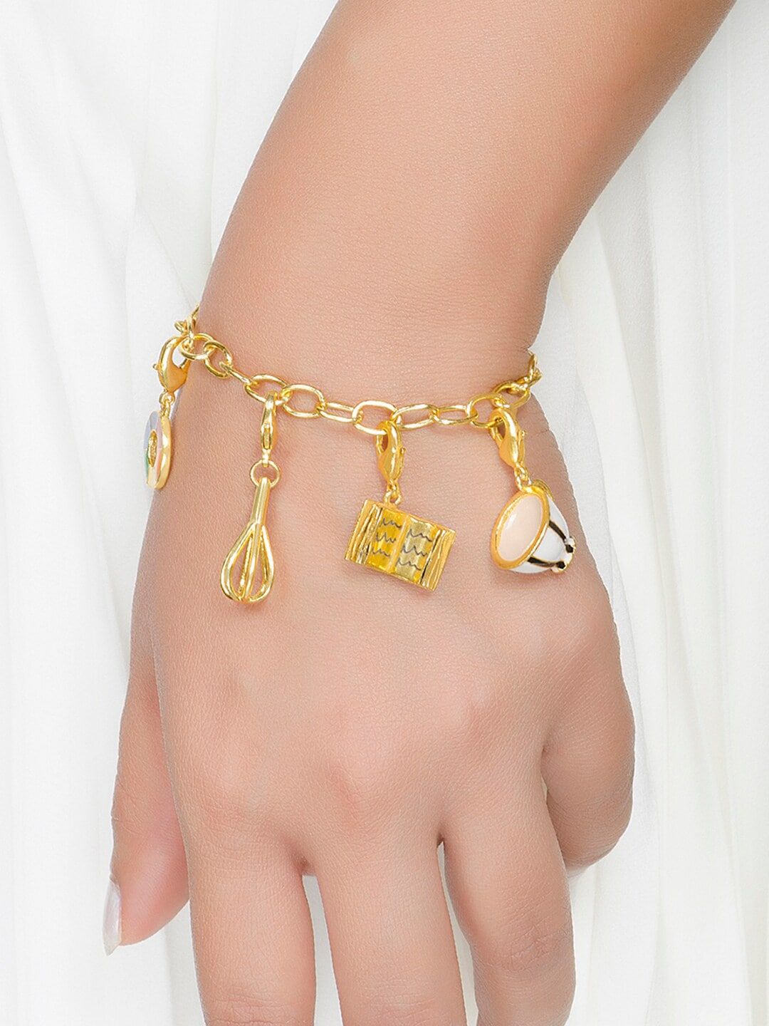 Mikoto by FableStreet Women Gold-Toned Brass Handcrafted Gold-Plated Link Bracelet Price in India