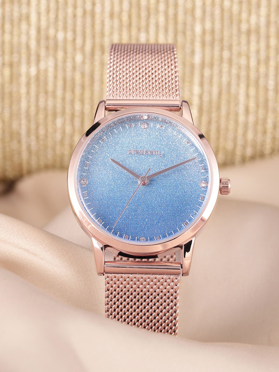 DressBerry Women Blue Dial & Rose Gold-Toned Bracelet Style Analogue Watch MFB-PN-DK2755C Price in India