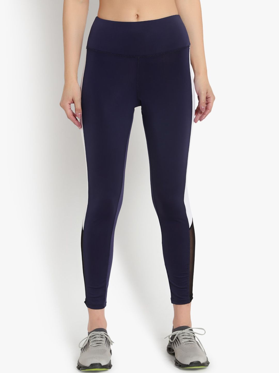 Reich Color Women Navy Blue Solid Tights With Side Stripes Price in India