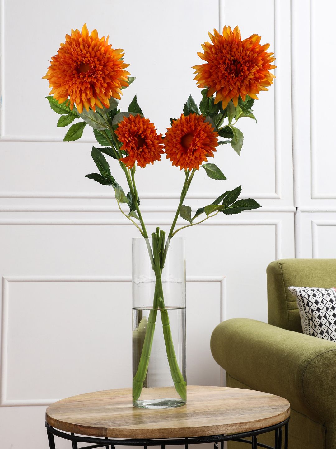 OddCroft Set Of 2 Orange & Green Dahlia Artificial Flowers Price in India