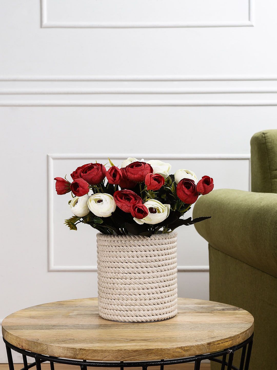 OddCroft Red & White Artificial Peony Plant Price in India