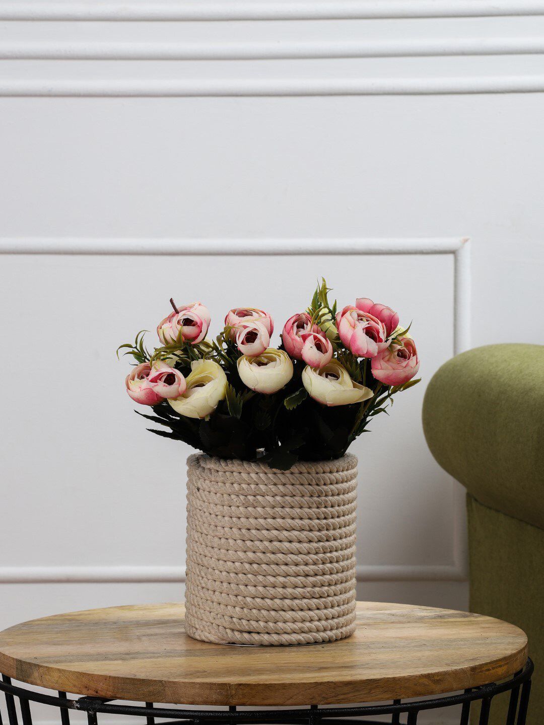 OddCroft Set Of 2 Pink & White Artificial Peony Flower Bunch Price in India