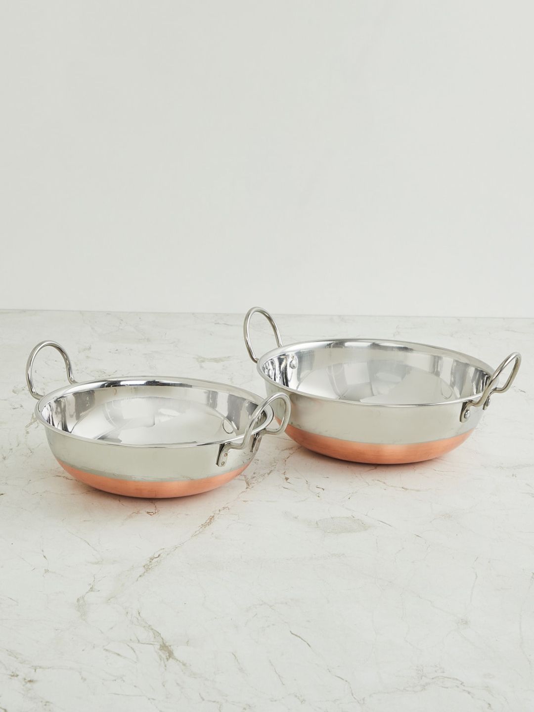 Home Centre Set Of 2 Silver-Toned Solid Stainless Steel Kadhai Price in India
