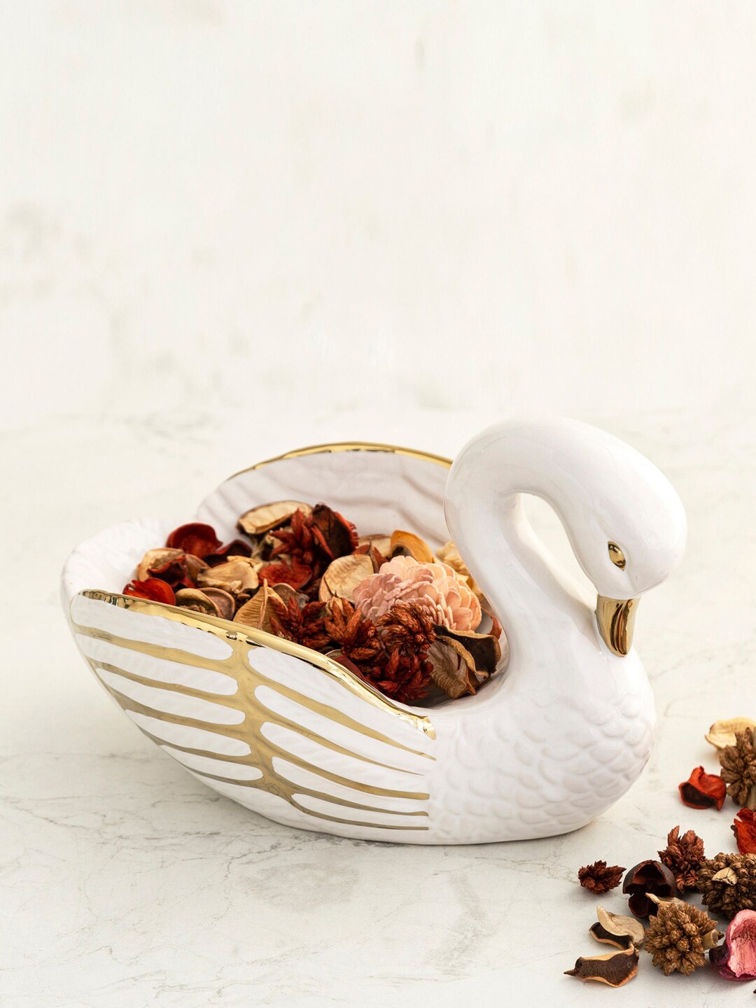 Home Centre White & Gold-Toned Porcelain Swan Figurine Price in India