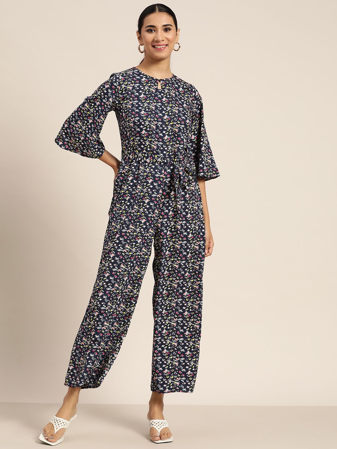 Juniper Navy Blue Printed Basic Jumpsuit Price in India