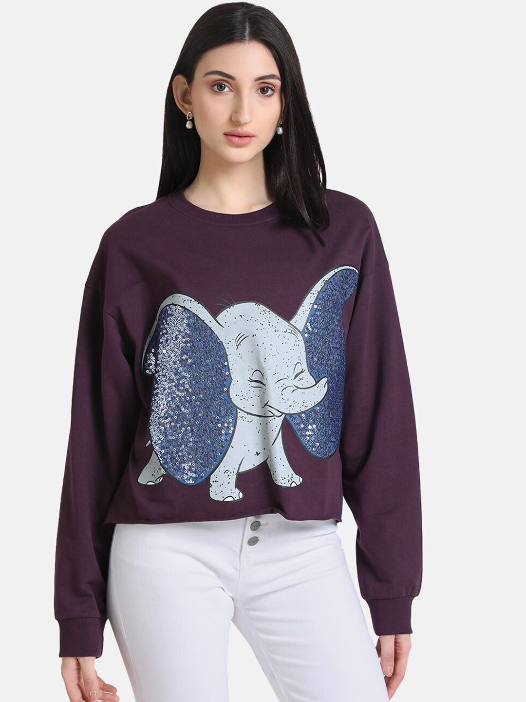 Kazo Women Purple Sequin Printed Sweatshirt Price in India