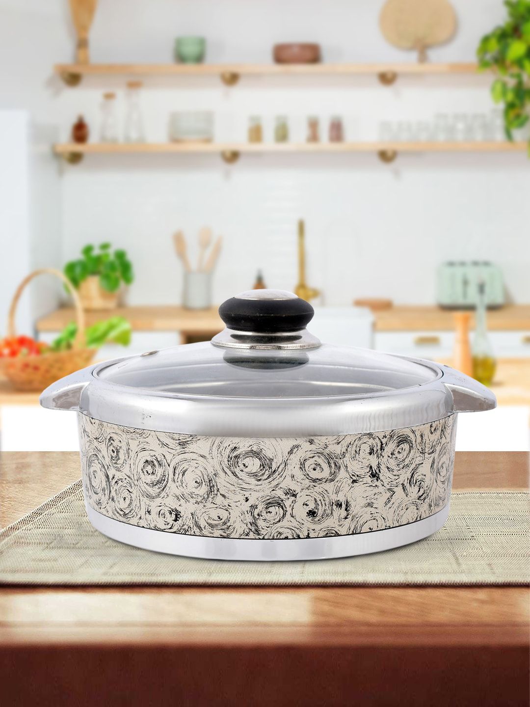 Kuber Industries Brown Designer Inner Steel Casserole With Lid - 1500 ml Price in India