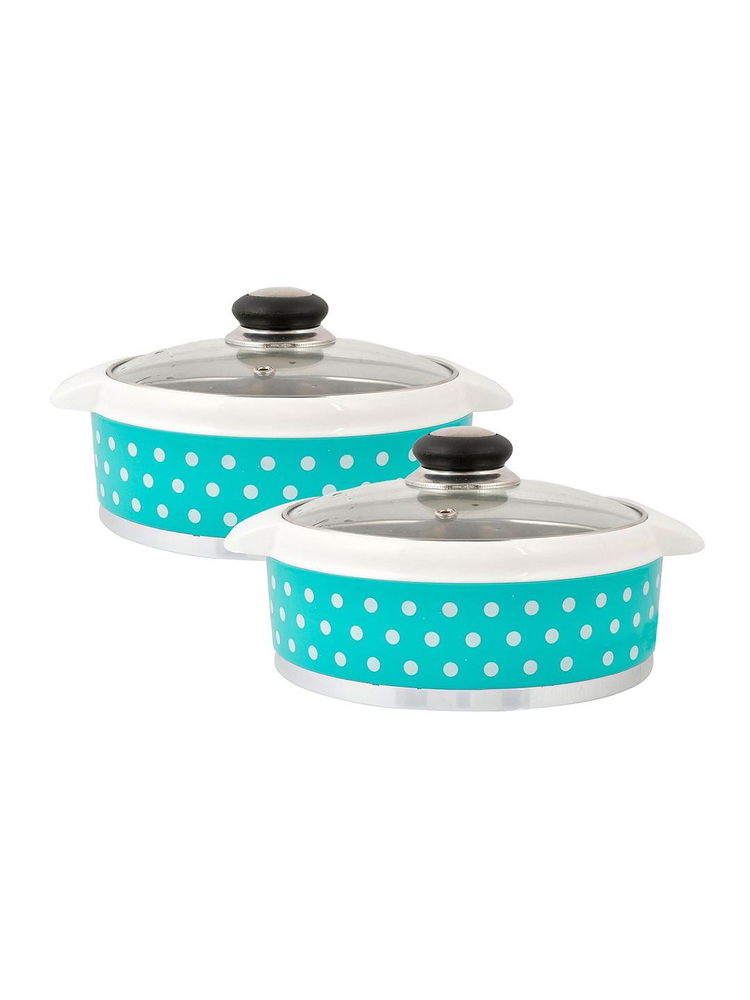 Kuber Industries Set Of 2 Sea Green & White Printed Casserole With Lid Price in India