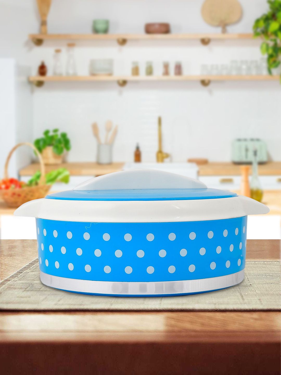 Kuber Industries Blue & White Printed Casserole With Lid Price in India