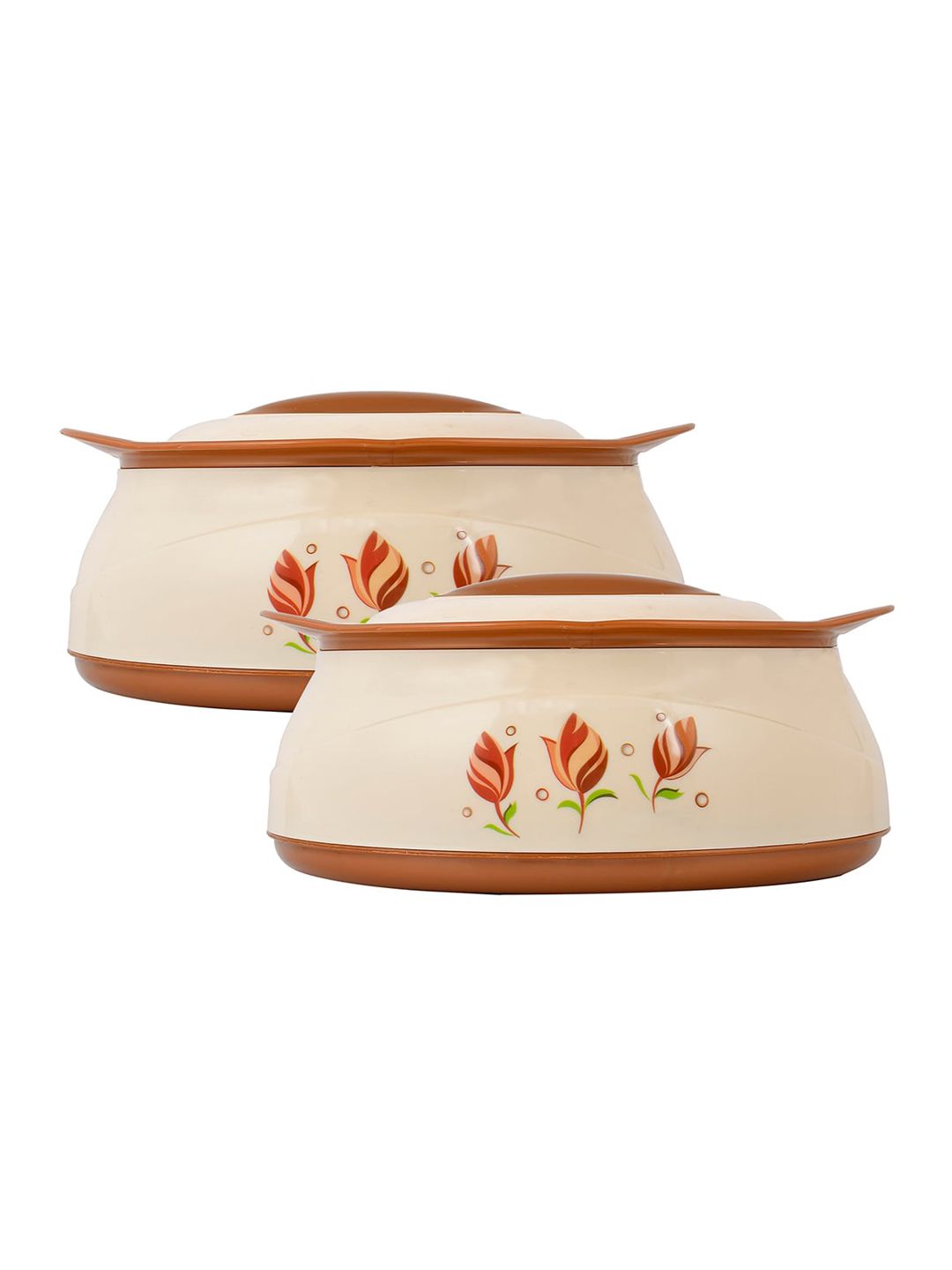 Kuber Industries Set of 2 Cream & Brown Floral Printed Inner Steel Casserole With Lid-1.5L Price in India