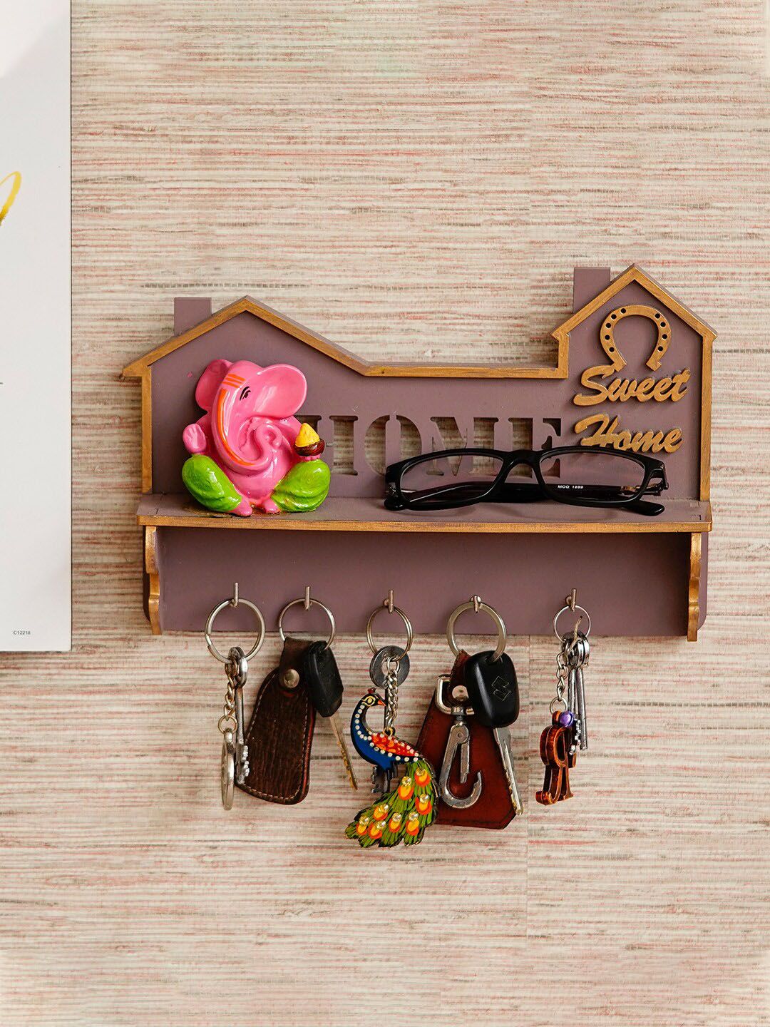 eCraftIndia Brown & Pink Handmade Wooden Key Holder Price in India