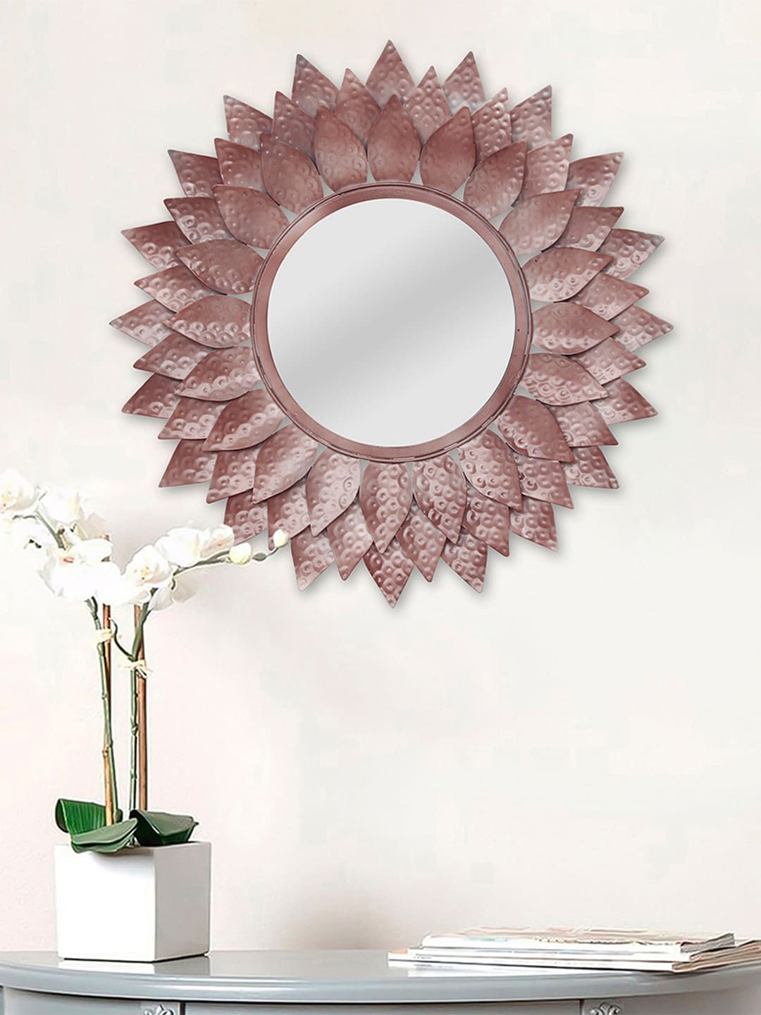 eCraftIndia Brown Pattern Decorative Iron Handcrafted Wall Mirror Price in India