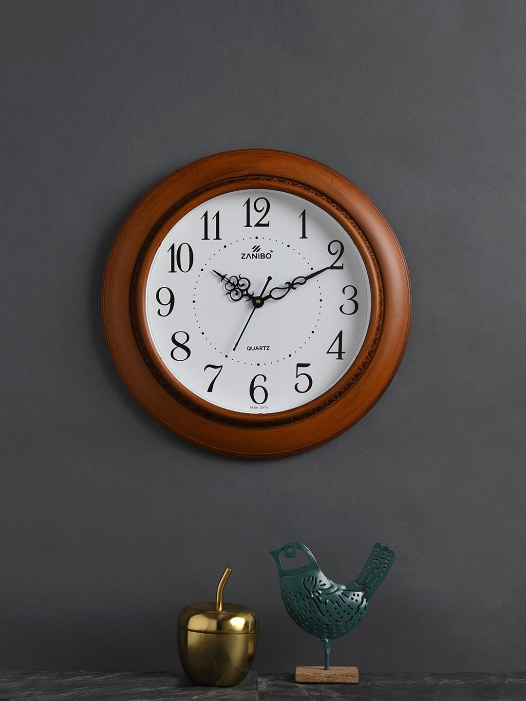 ZANIBO Brown & White Contemporary Wall Clock Price in India