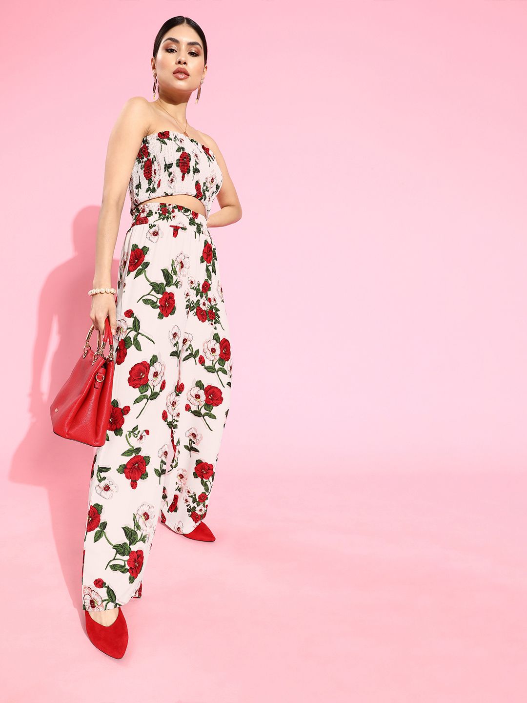 Berrylush Women White Printed Co-ords Jumpsuit
