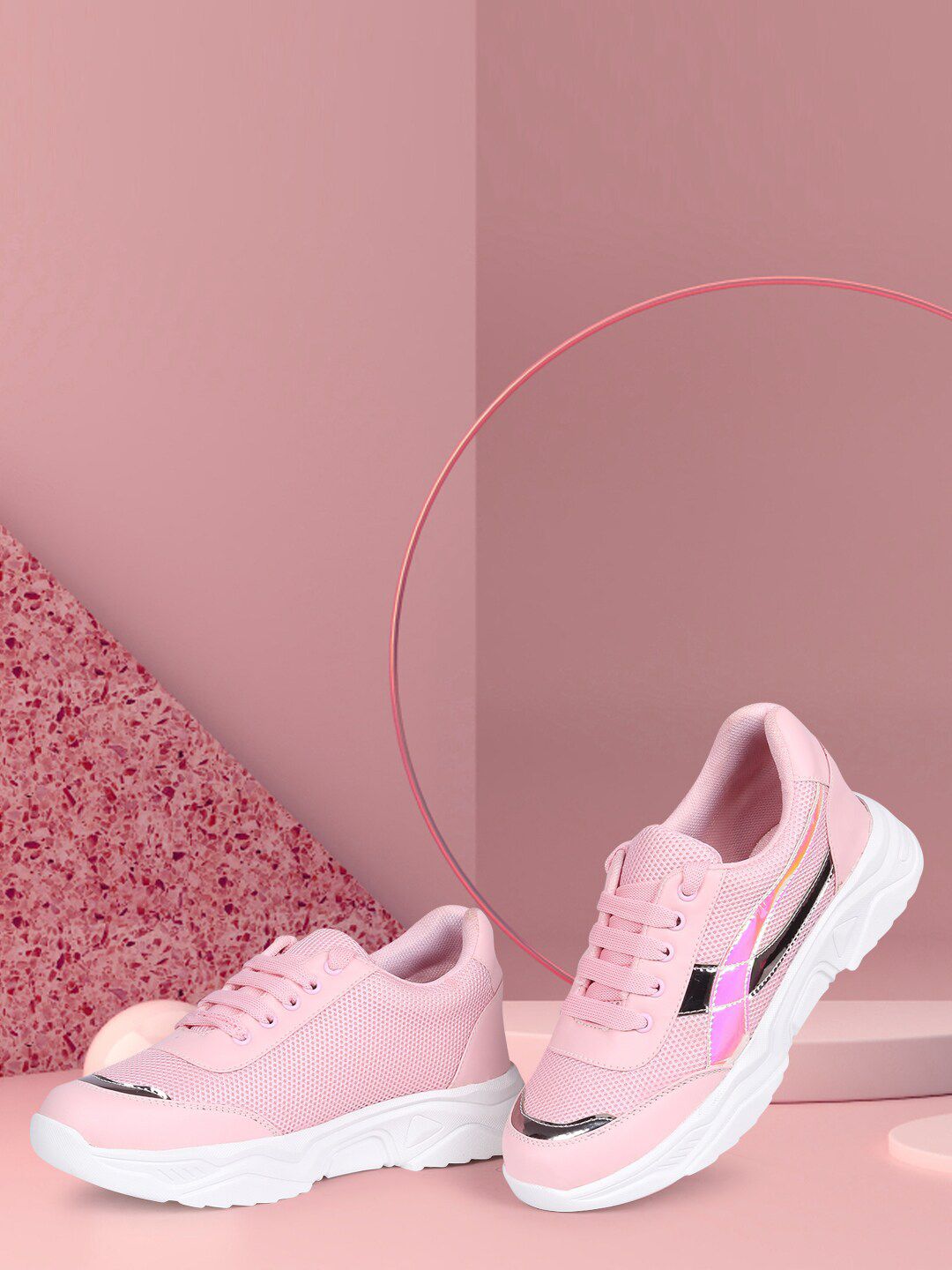 Longwalk Women Pink Mesh Walking Non-Marking Shoes Price in India