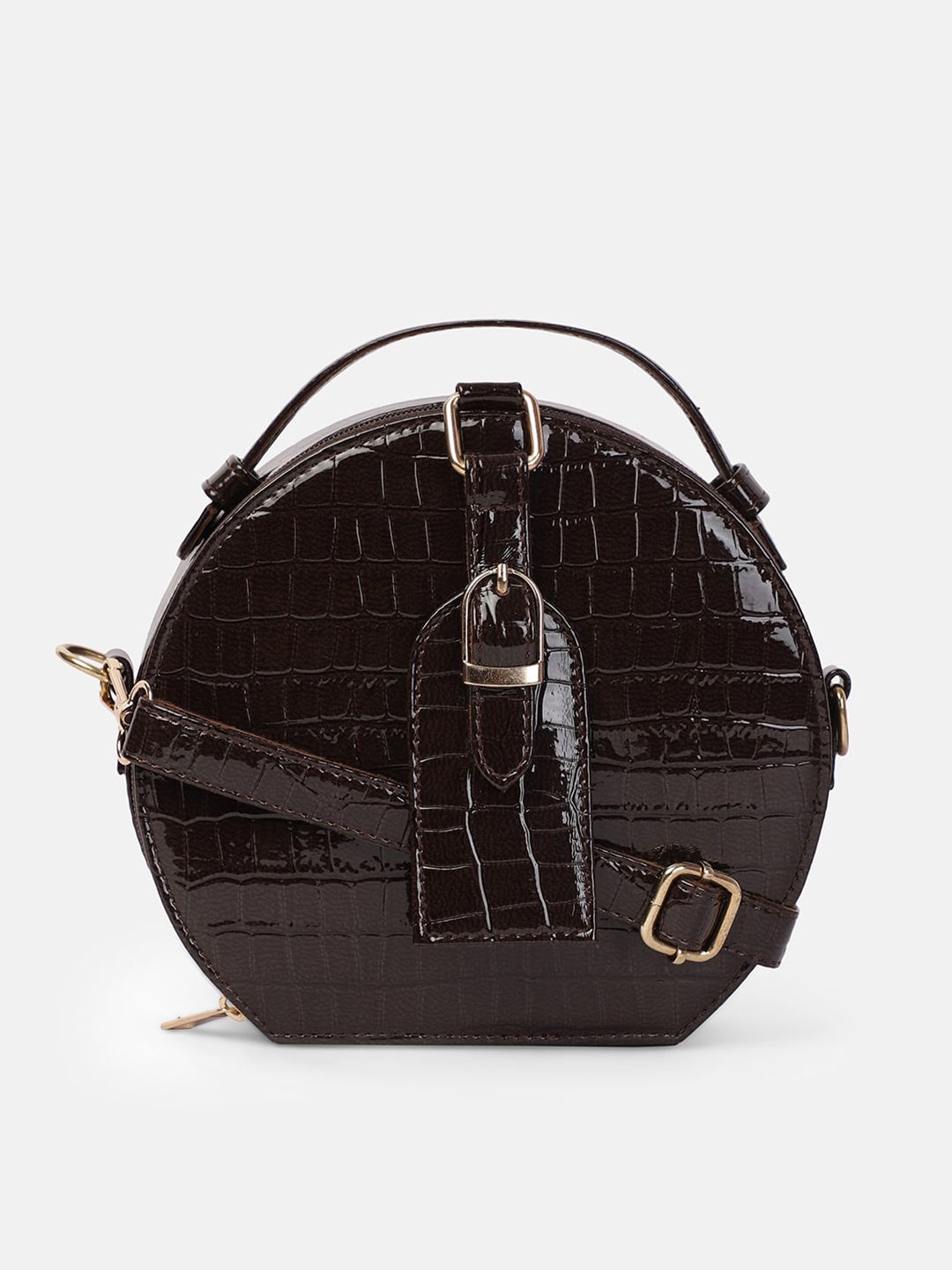Bagsy Malone Brown Textured PU Structured Sling Bag Price in India