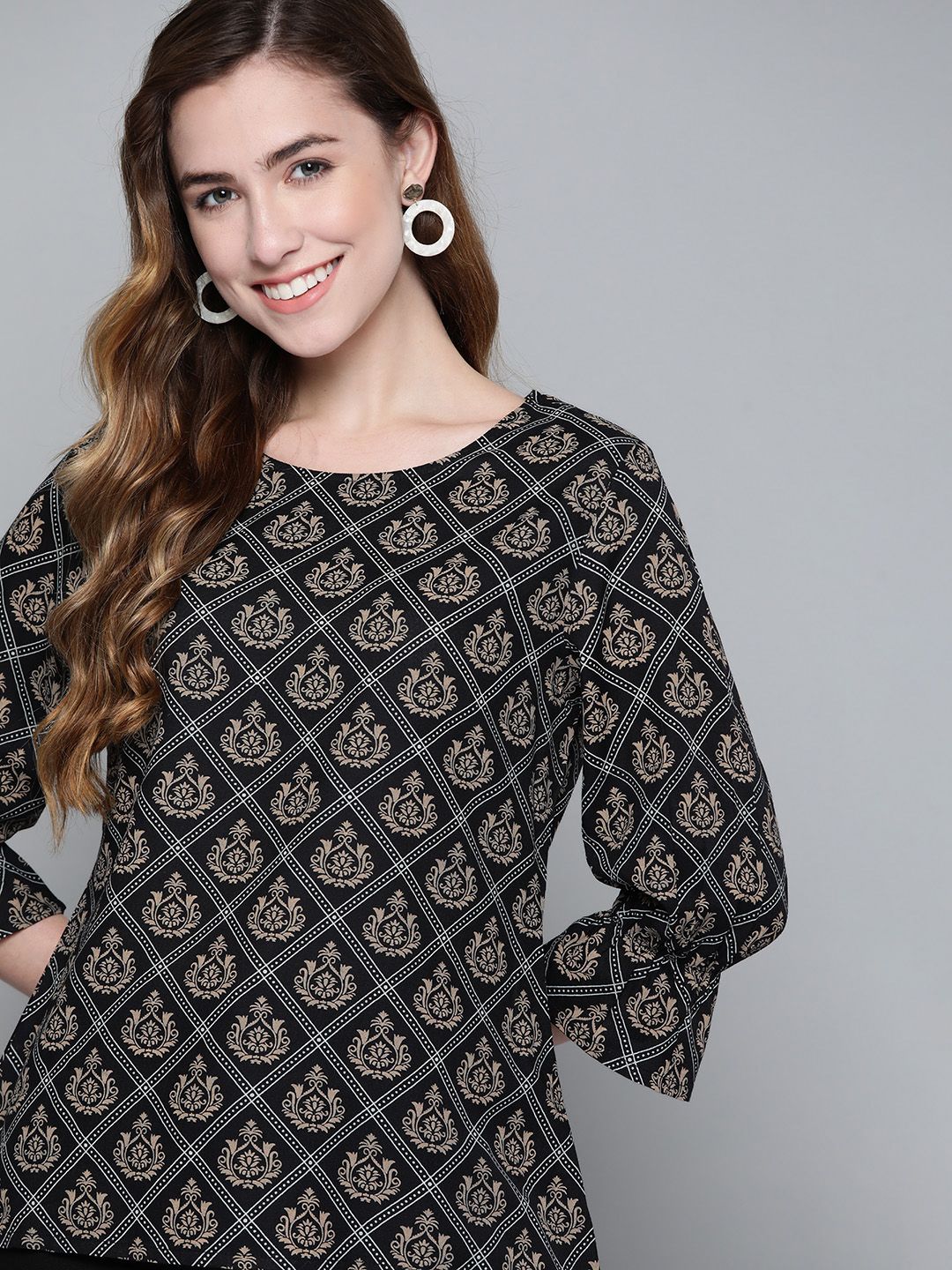 HERE&NOW Black & Beige Printed Top