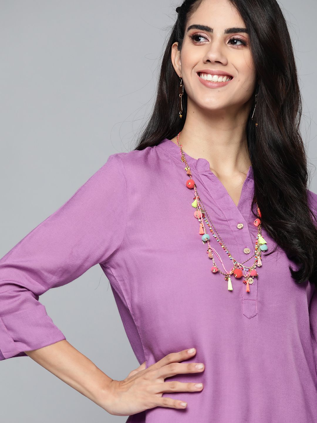 HERE&NOW Women Purple Solid Kurti Price in India