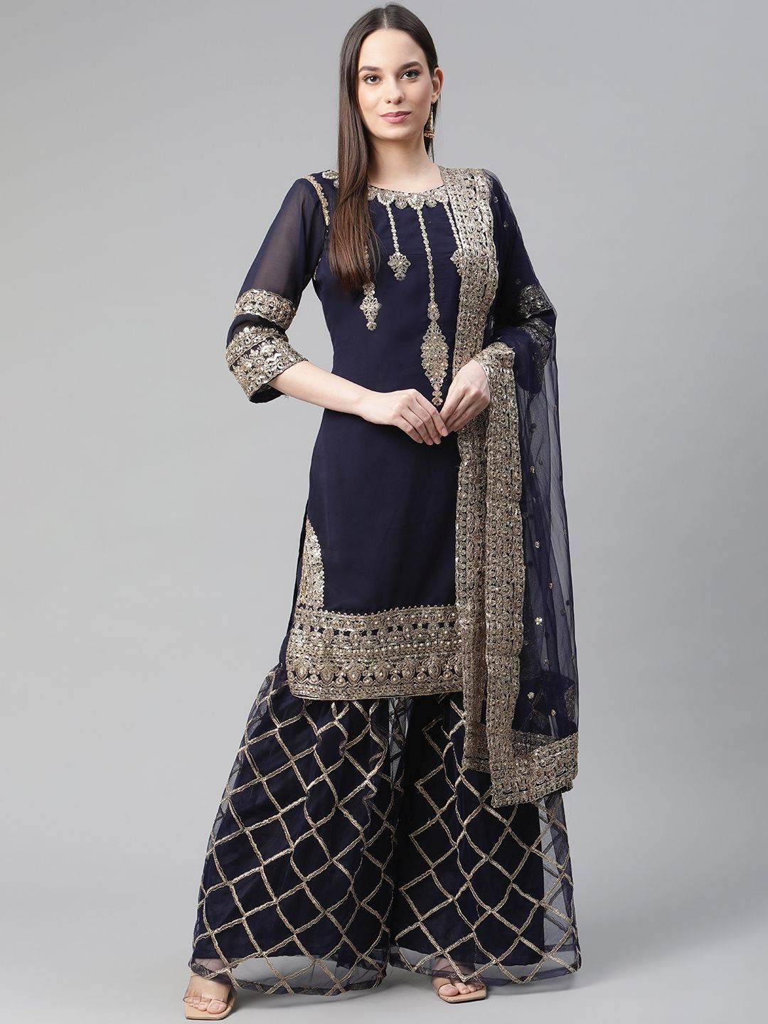 Readiprint Fashions Blue Embellished Unstitched Dress Material Price in India