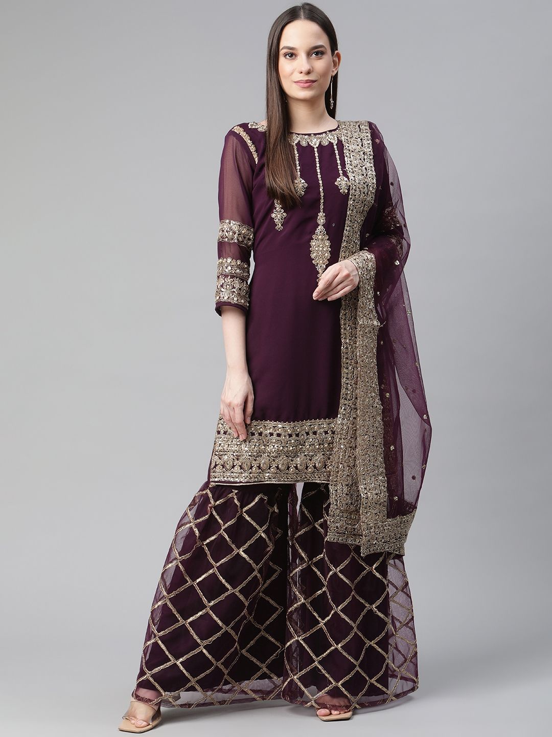 Readiprint Fashions Purple Embellished Unstitched Dress Material Price in India