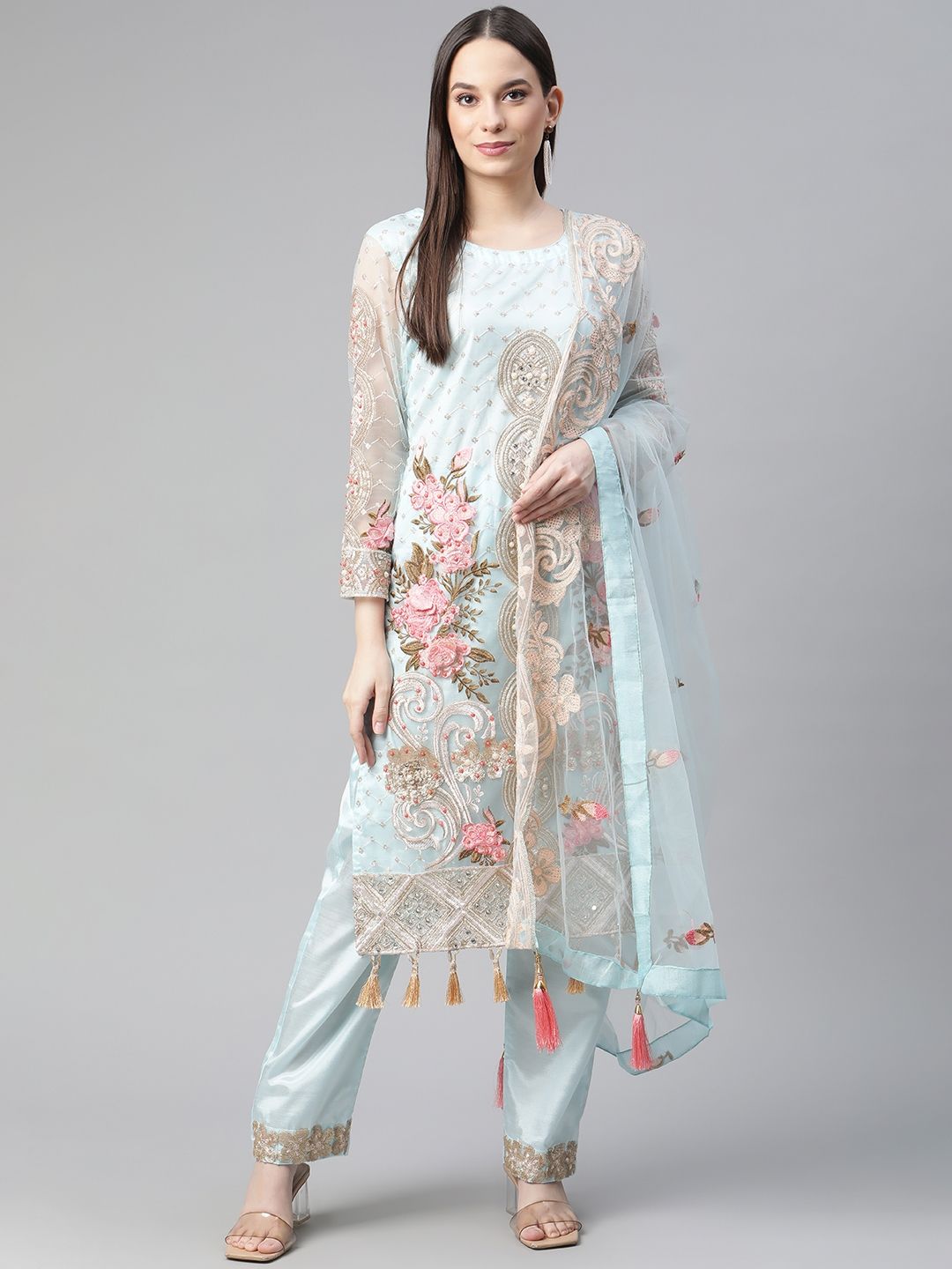 Readiprint Fashions Blue Embroidered Unstitched Dress Material Price in India