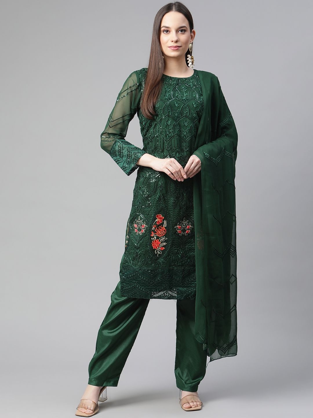 Readiprint Fashions Green Embroidered Unstitched Dress Material Price in India