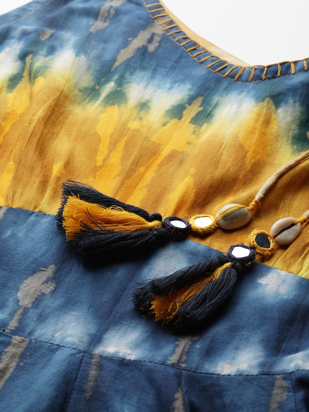 Buy Hatheli Mustard Yellow & Blue Cotton Tie and Dye Maxi Dress - Ethnic  Dresses for Women 15888538 | Myntra