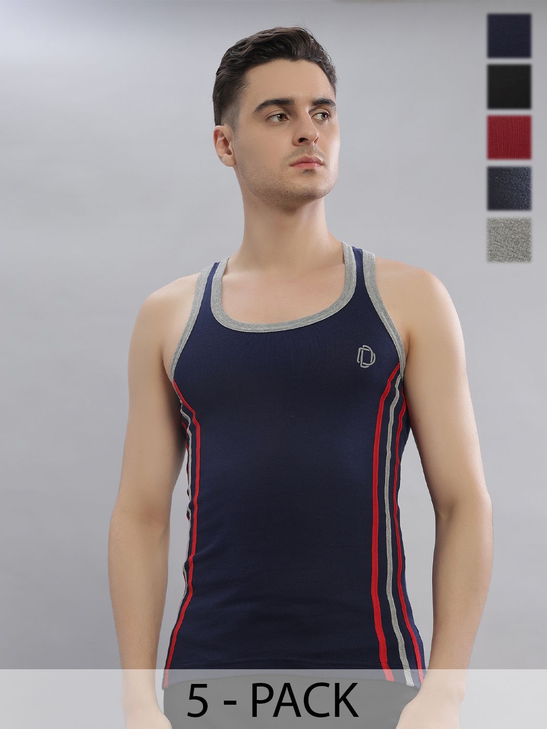 Dollar Bigboss Men Solid Pack of 5 Cotton Racerback Styled Gym Vest