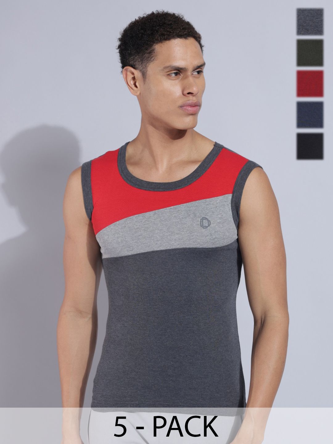 Dollar Bigboss Men Solid Pack of 5 Cotton Racerback Styled Gym Vest