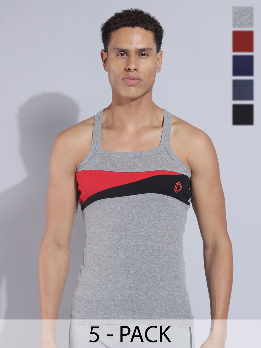 Dollar Bigboss Men Solid Pack of 5 Racerback Styled Gym Vest