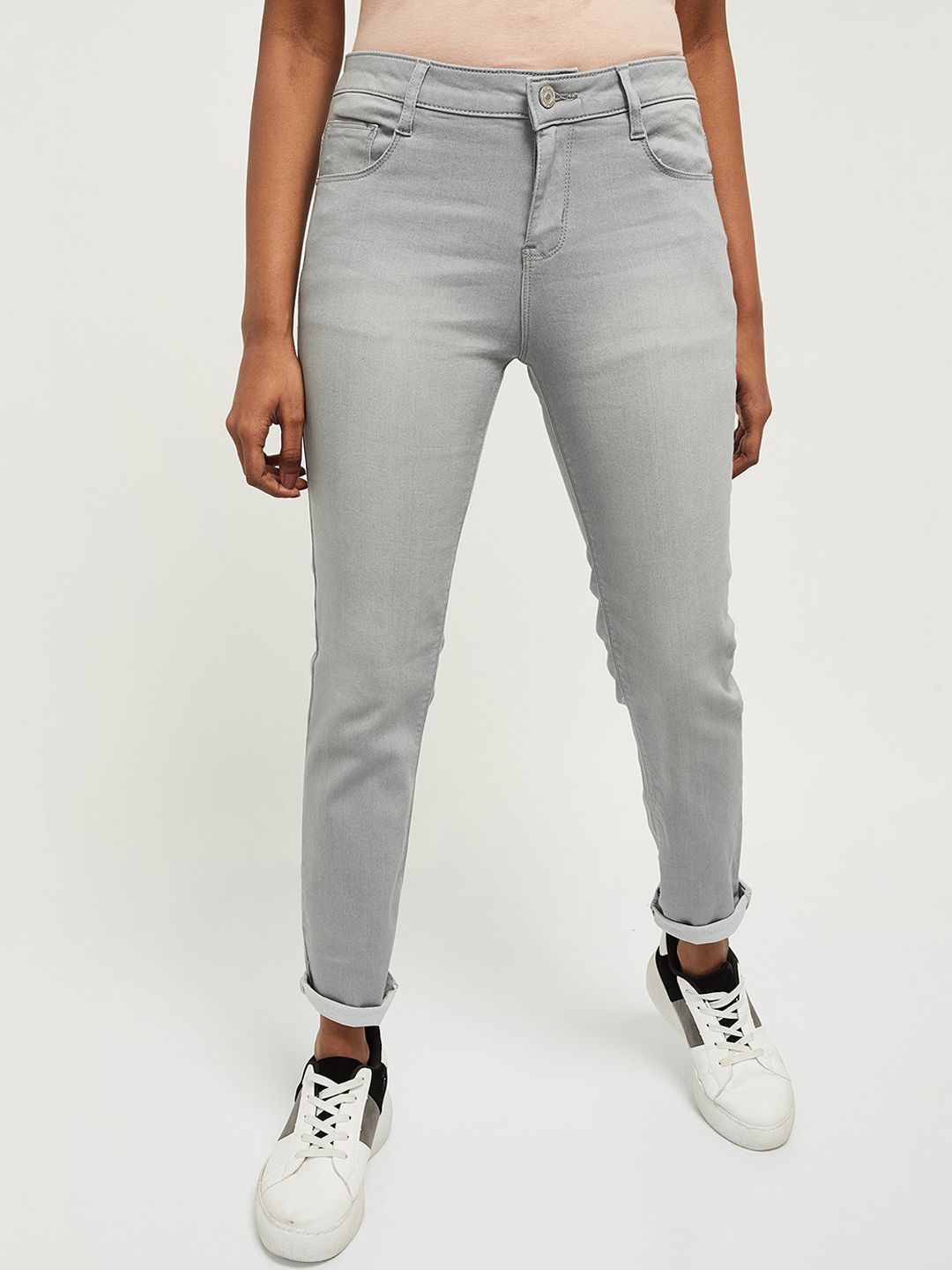 max Women Grey Skinny Fit Heavy Fade Jeans Price in India