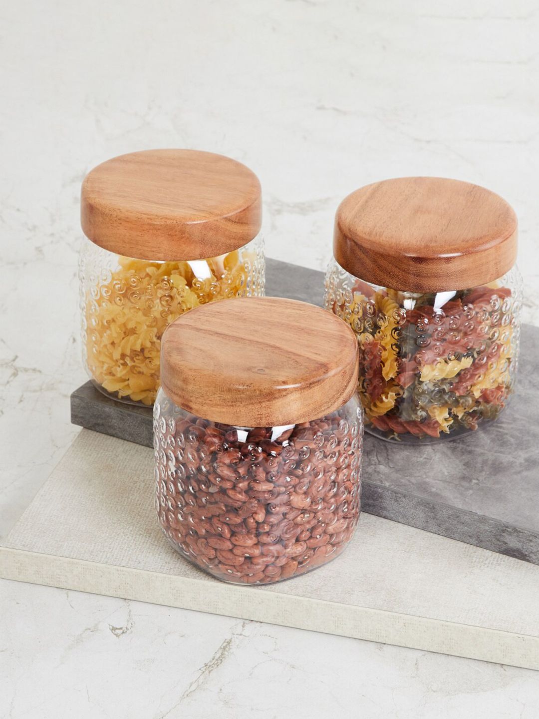 Home Centre Set Of 3 Transparent & Brown Solid Storage Containers Price in India