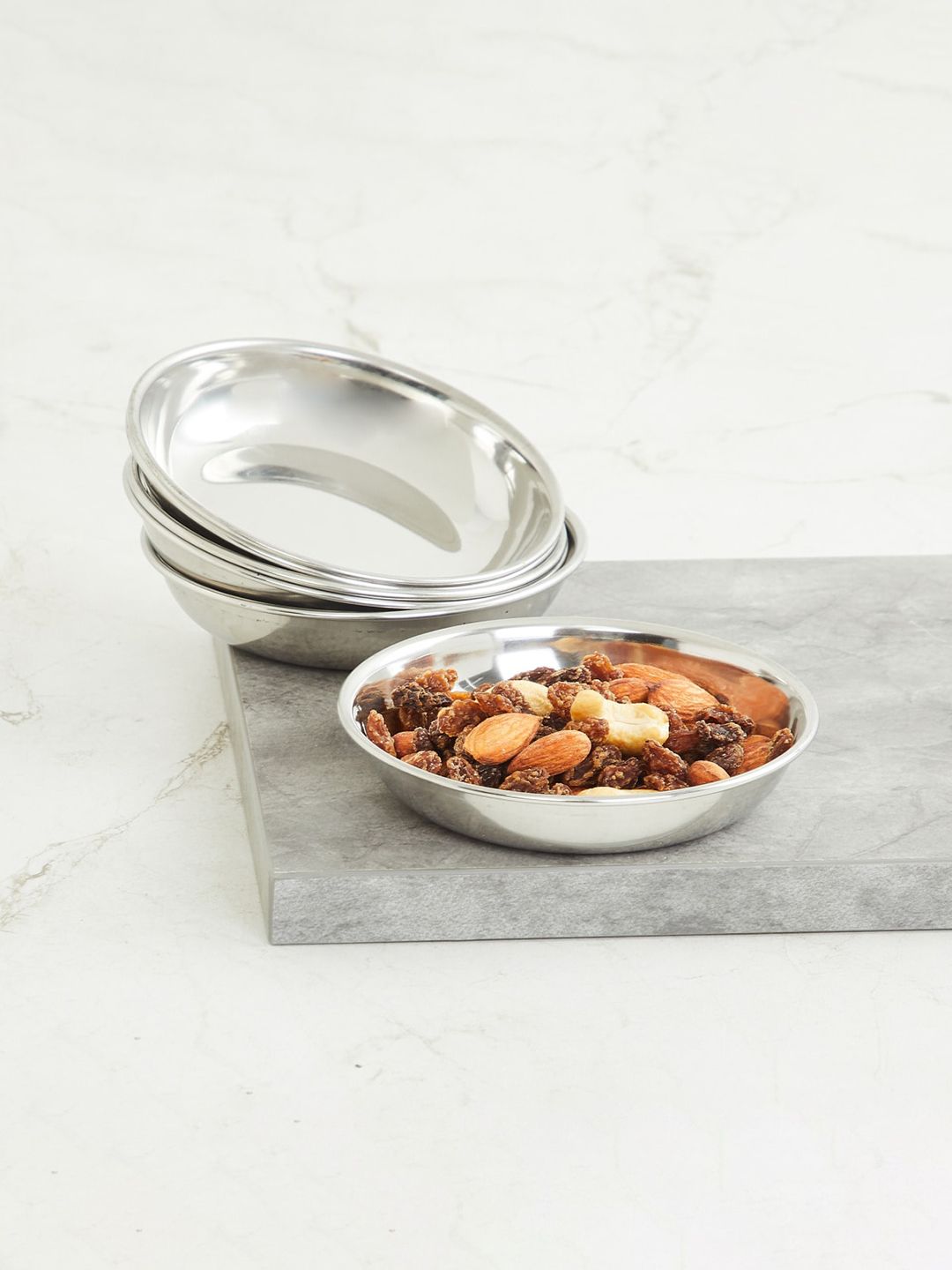 Home Centre Set Of 6 Silver-Toned Solid Stainless Steel Halwa Plate Price in India