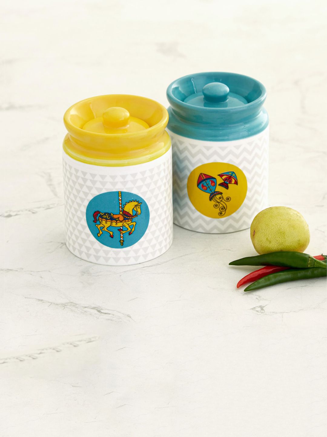 Home Centre Set Of 2 Printed Pickle Container 200 ML Price in India