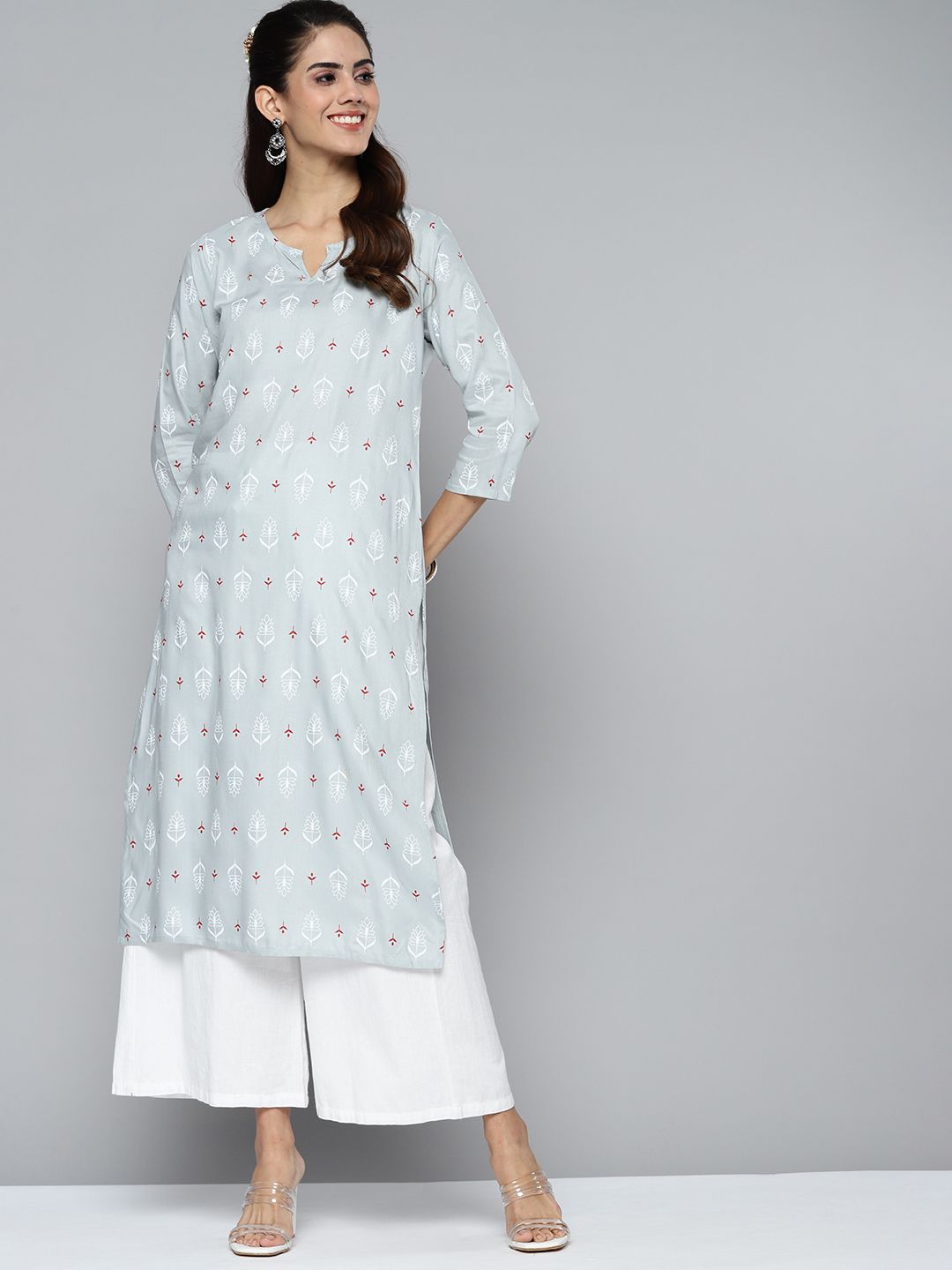 HERE&NOW Women Blue & White Ethnic Motifs Printed Kurta