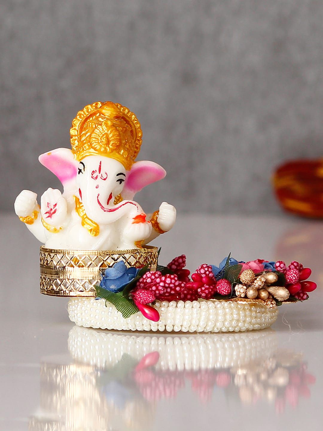 eCraftIndia Pink & White Lord Ganesha Idol Showpiece Price in India