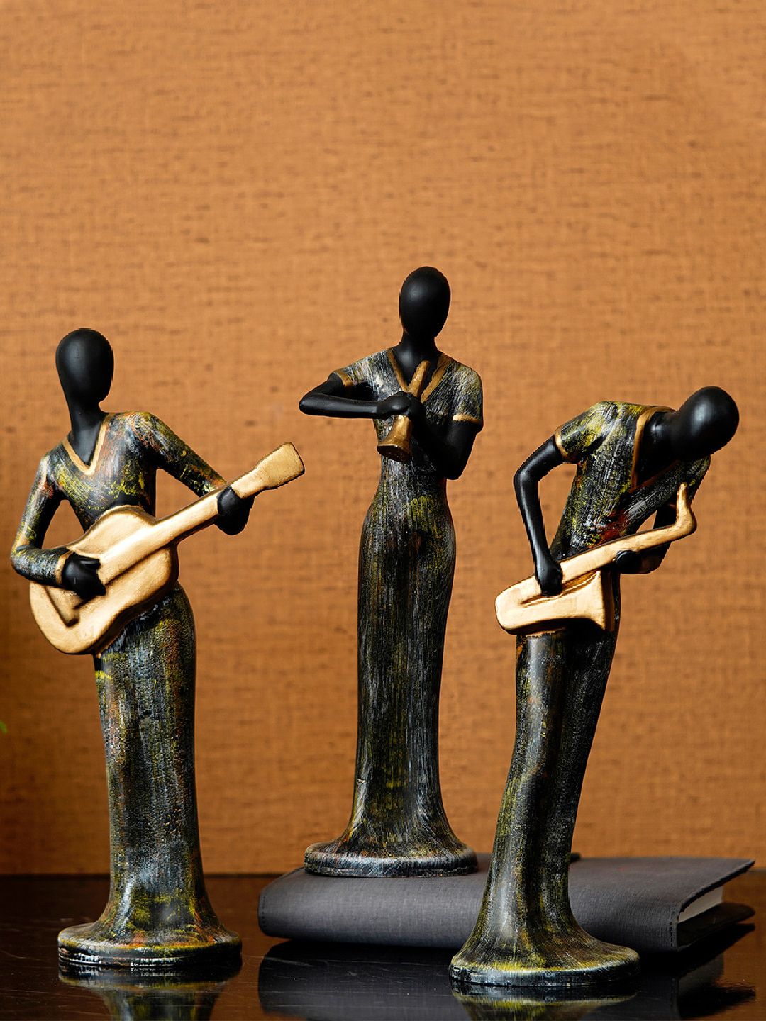 eCraftIndia Set of 3 Ladies Playing Musical Instruments Antique Finish Showpiece Price in India