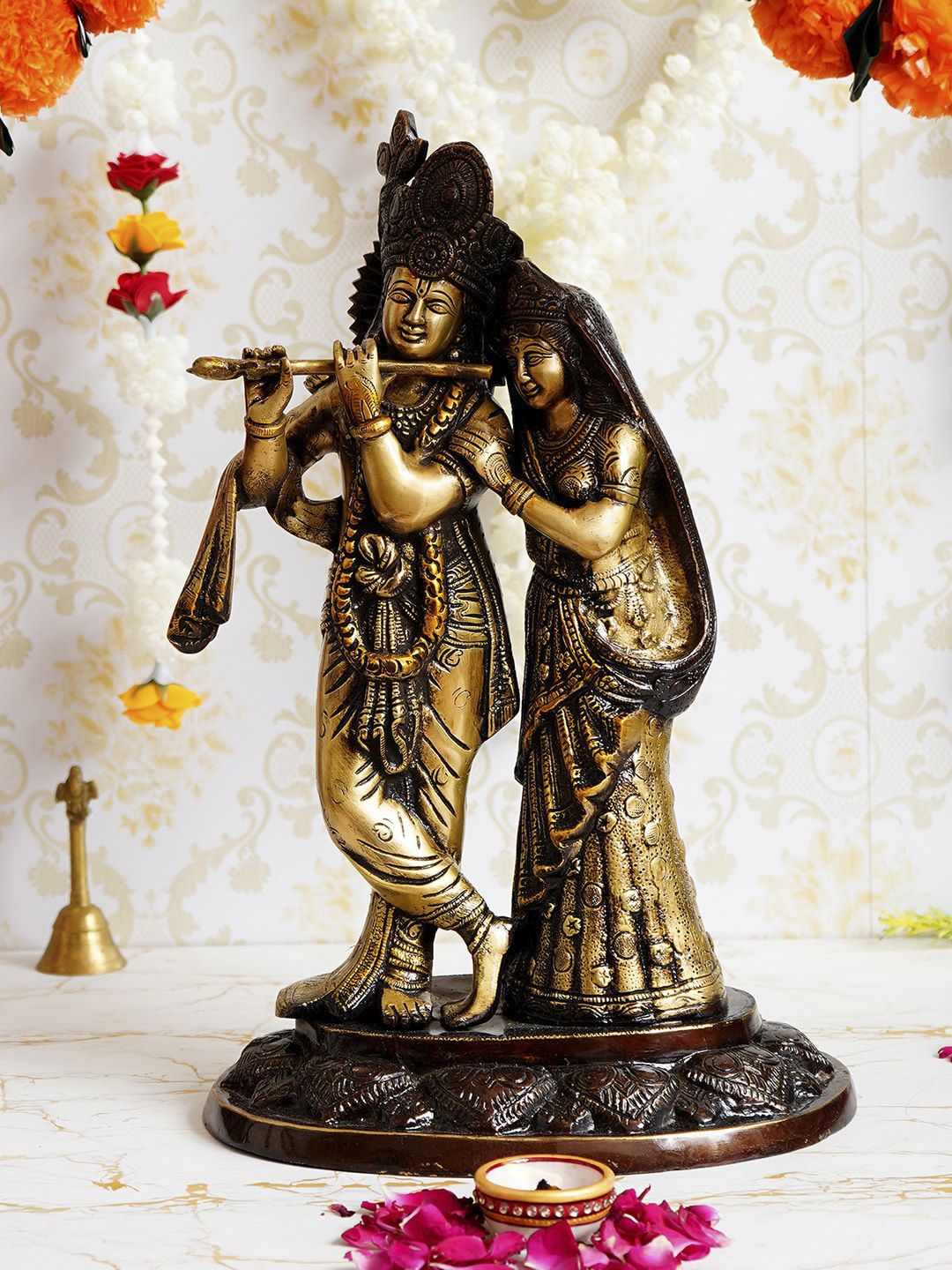 eCraftIndia Unisex Gold-Toned Handcrafted Radha Krishna Showpiece Price in India