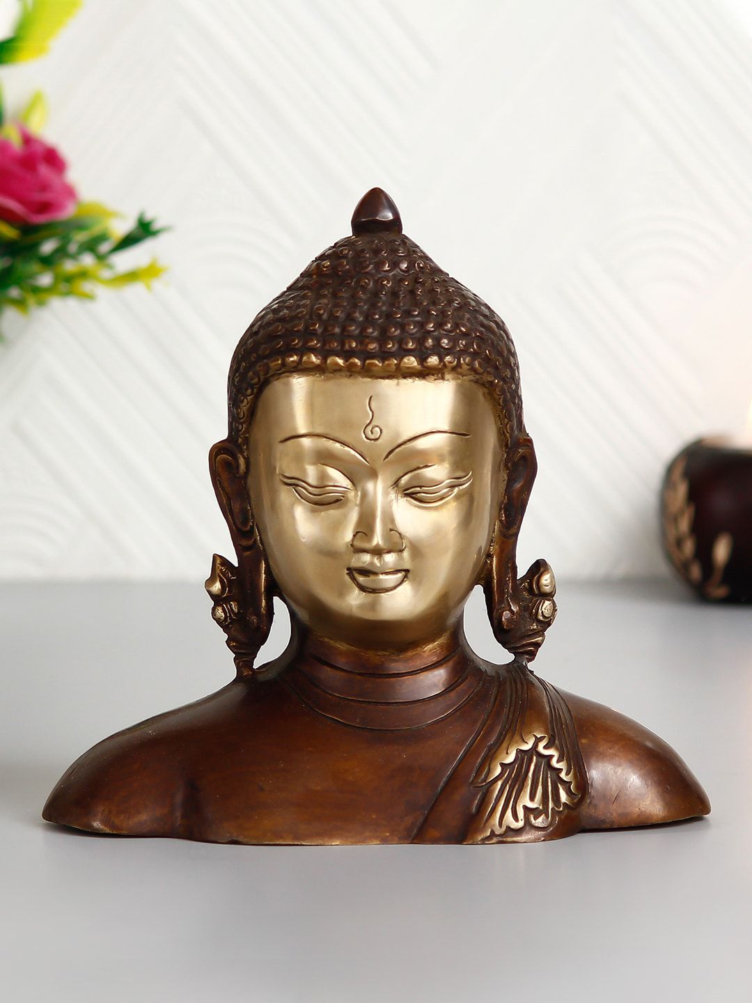 eCraftIndia Gold-Toned Meditating Buddha Brass Antique Decorative Figurine Showpiece Price in India