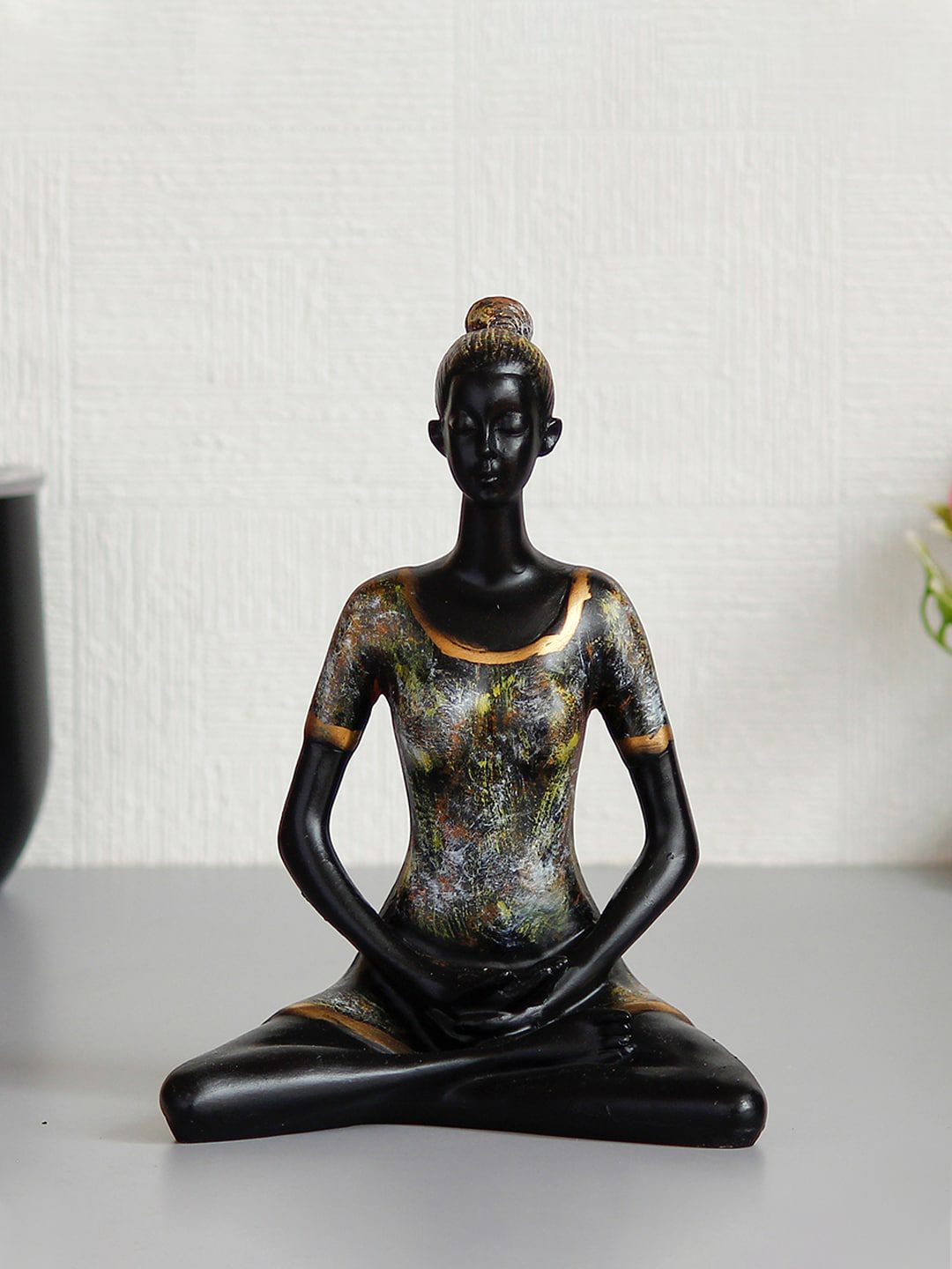eCraftIndia Grey Lady with Folded Hands in Yoga Pose Antique Finish Handcrafted Decorative Showpiece Price in India