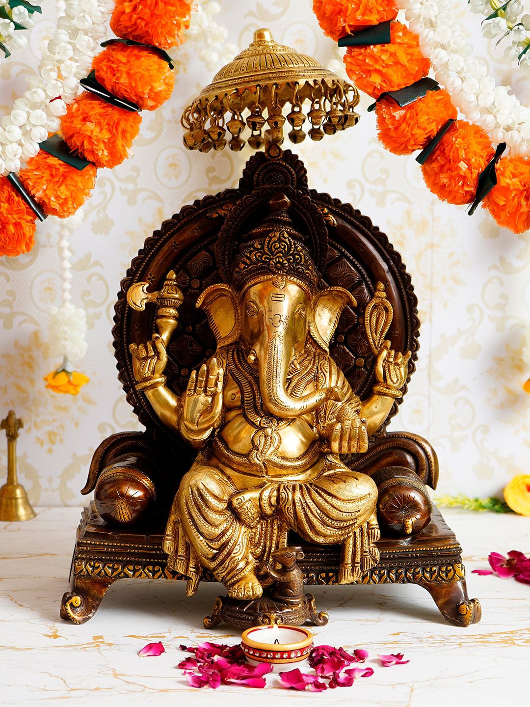 eCraftIndia Gold-Toned Lord Ganesha Sitting Handcrafted Showpiece Price in India