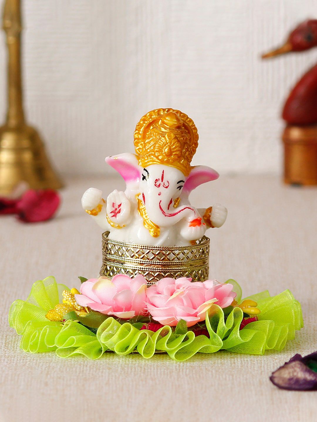 eCraftIndia White & Golden-Toned  Lord Ganesha Idol Showpiece Price in India