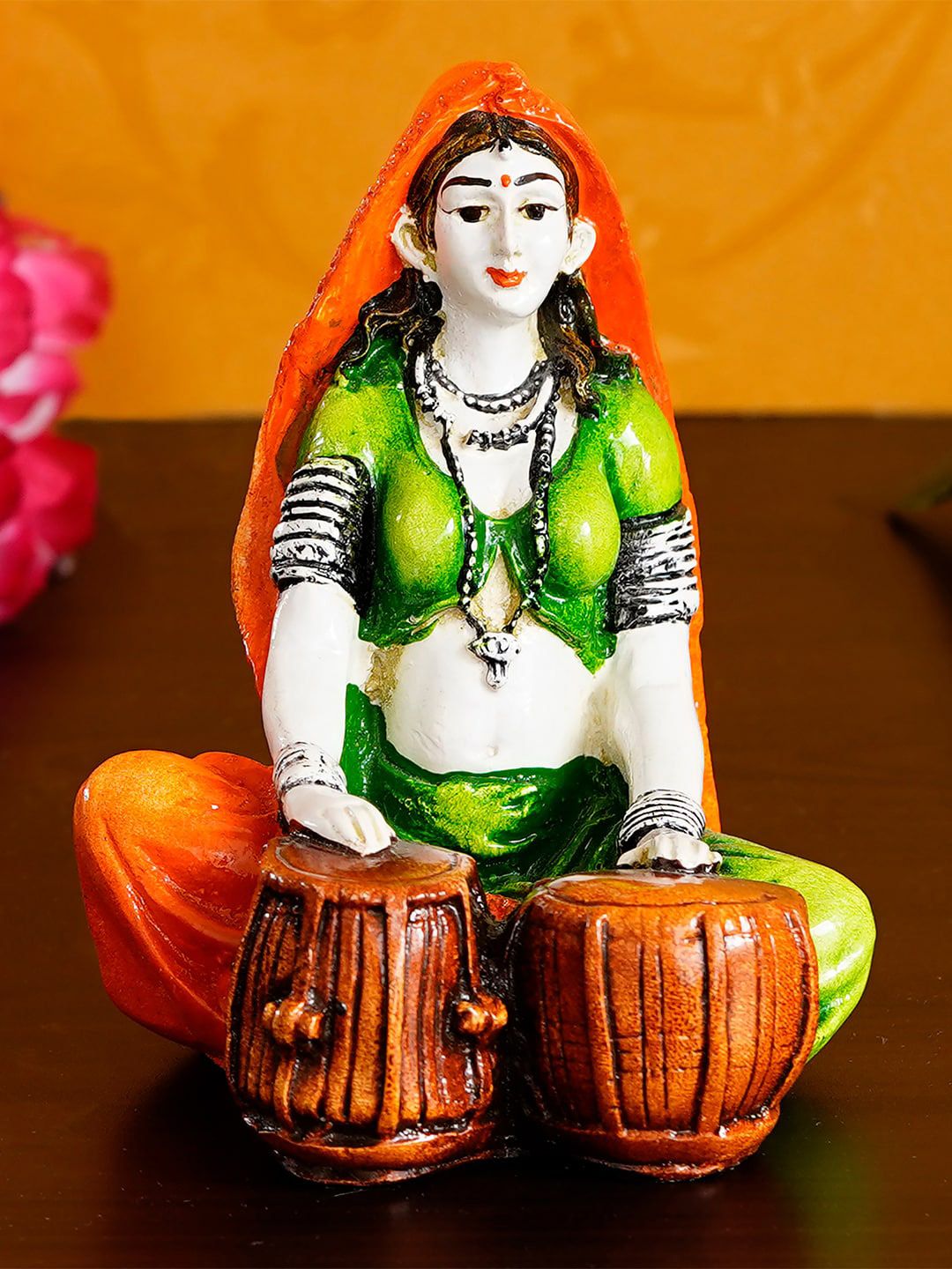 eCraftIndia Green & White Handcrafted Rajasthani Lady Playing Tabla Showpiece Price in India