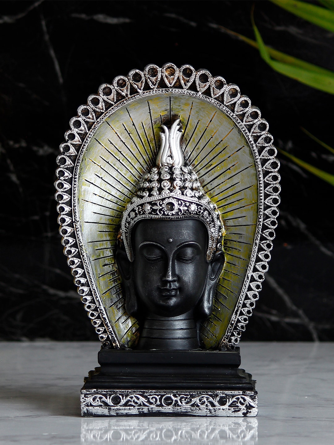 eCraftIndia Silver & Black Lord Buddha Head With Back Cover Handcrafted Showpiece Price in India