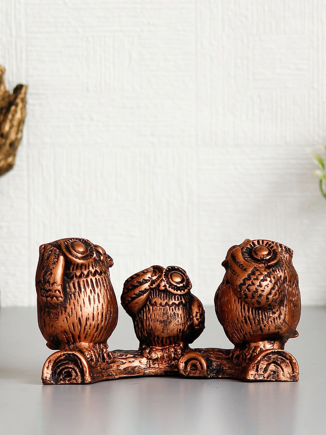 eCraftIndia Brown 3 Owl Sitting on Branch Showpiece Price in India