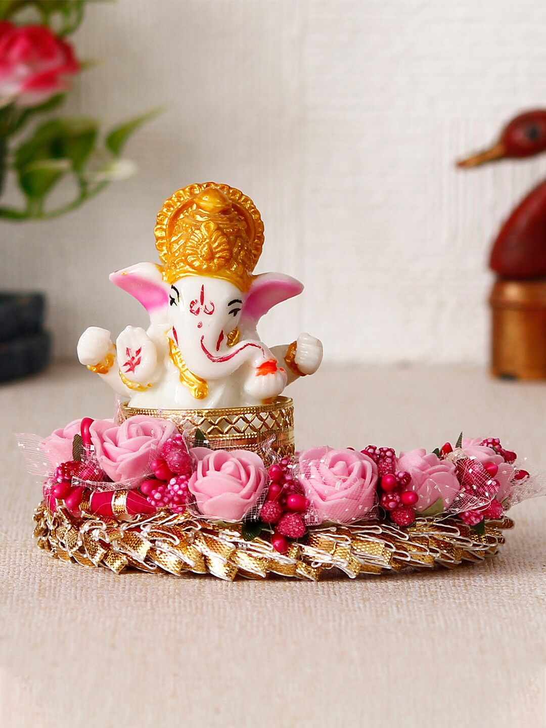 eCraftIndia Pink & White Lord Ganesha Idol Showpiece Price in India